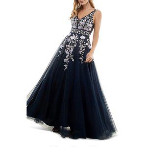 TLC SAY YES TO THE PROM Junior’s Women’s Mesh Embroidered Evening Dress 9 New